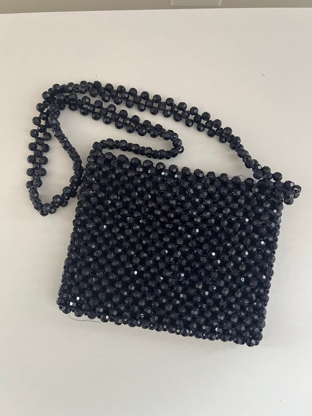 Vintage Beaded Handbag Blue Snap Closure JL